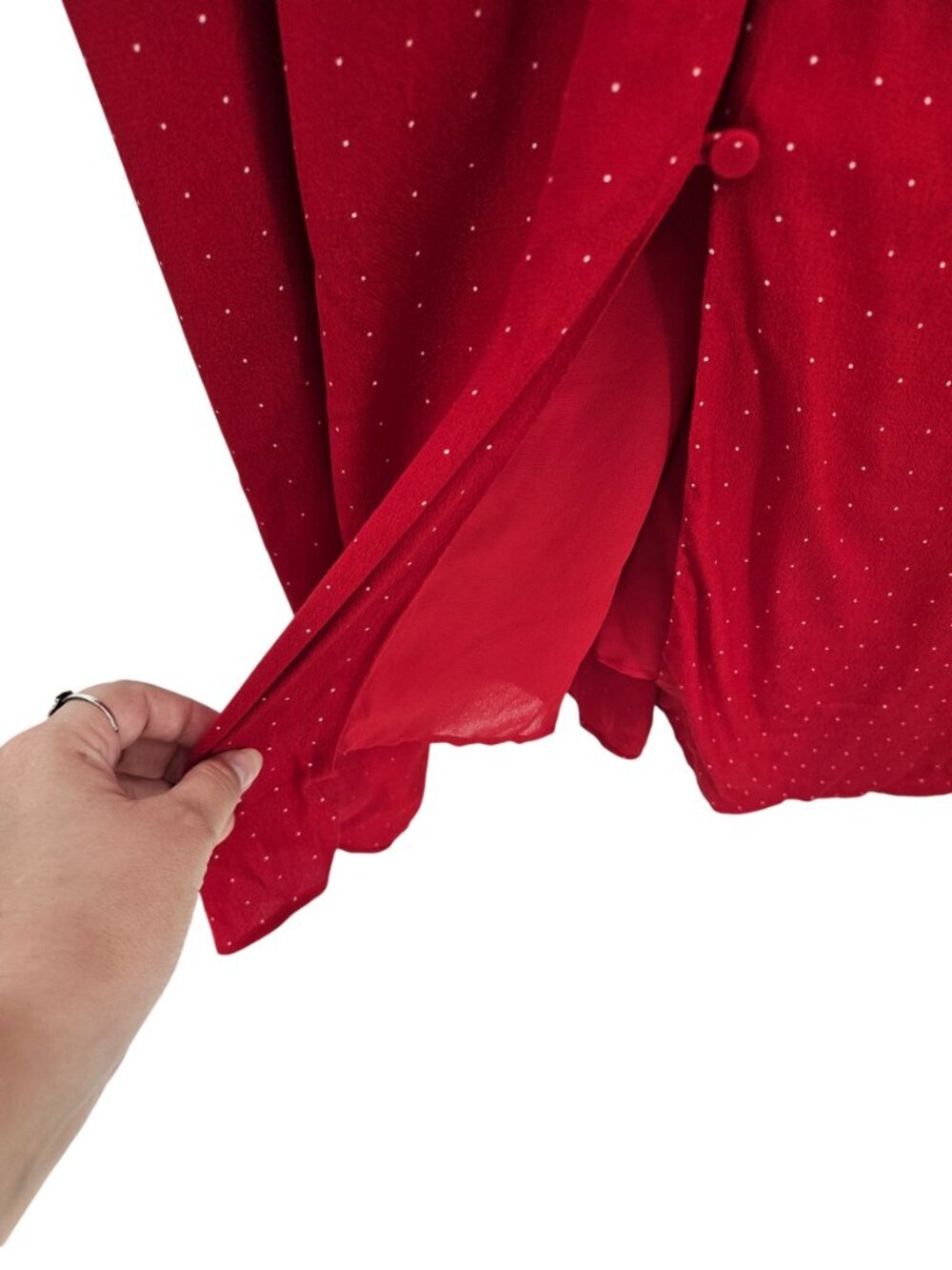 J. Crew Puff Sleeve Midi Dress In Pin Dot Red Women's Size 12 Button Front Party - Picture 7 of 13